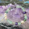 Bratara Fluorit sfere si Perle de cultura cu elemente aurii pe elastic, 8mm, imagine 6