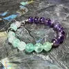Bratara Fluorit si Ametist sfere 8mm cu bumb auriu, imagine 6