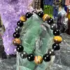 Bratara pentru protectie Ochi de tigru, Hematit si Obsidian negru sfere pe elastic, 10mm, imagine 2