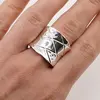 Inel din argint 925, lat cu model geometric, masura 63, imagine 5