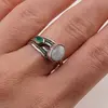 Inel din argint 925 reglabil, model deschis cu Piatra lunii si Onix verde, imagine 5