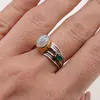 Inel din argint 925 reglabil, model deschis cu Piatra lunii si Onix verde cu elemente aurii, imagine 5