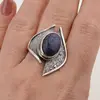 Inel din argint 925 reglabil, model texturat asimetric cu cristal natural - Lapis lazuli, imagine 5