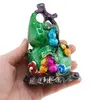 Statueta Feng Shui Wu Lou verde din rasina cu mantra, 10cm, imagine 5