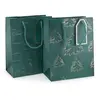 Punga pentru cadou dreptunghiulara verde cu model festiv, 23x18cm