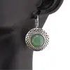Cercei cu agatatoare Aventurin in montura argintie - model rotund cu gravura infinit , 24mm, imagine 3