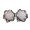 Cercei cu clipsuri Cuart roz in montura argintie - model floare, 28mm