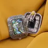 Cercei cu clipsuri Scoica abalone in montura argintie - model dreptunghiular, 28mm, imagine 2