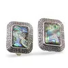 Cercei cu clipsuri Scoica abalone in montura argintie - model dreptunghiular, 28mm