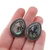 Cercei cu clipsuri Scoica abalone in montura argintie - model lacrima, 25mm, imagine 3