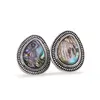 Cercei cu clipsuri Scoica abalone in montura argintie - model lacrima, 25mm