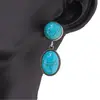 Cercei cu surub Turcoaz - model oval, 32mm, imagine 2