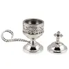 Vas pentru ardere tamaie si ierburi cu maner, metal argintiu, 13cm, imagine 2