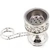 Vas pentru ardere tamaie si ierburi cu maner, metal argintiu, 13cm, imagine 3