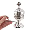 Vas pentru ardere tamaie si ierburi cu maner, metal argintiu, 13cm, imagine 4