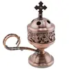 Vas pentru ardere tamaie si ierburi cu maner, metal culoarea cuprului, 13cm