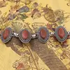 Bratara Goldstone maro cu montura din metal, model infinit oval ascutit, imagine 2