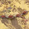 Bratara Goldstone maro cu montura din metal, model oval ascutit, imagine 2