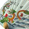 Evantai decorativ mare din lemn, model albastru cu dragoni - 156cm x 90cm, imagine 3