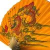 Evantai decorativ mare din lemn, model portocaliu cu dragoni - 156cm x 90cm, imagine 3