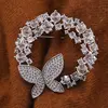 Brosa argintie rotunda cu fluture si zirconii, 40mm, imagine 2