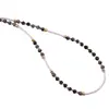 Colier Obsidian fulg de nea sfere fatetate 3mm si Hematit auriu 2mm, imagine 2