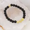 Bratara pe elastic Obsidian si Jad galben, 8mm, imagine 3