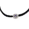 Bratara cu nod culisant negru si medalion rotund argintiu cu cristal albastru, imagine 2