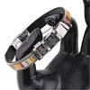 Bratara lata din piele ecologica cu material multicolor si cruci, imagine 2