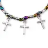 Bratara pe elastic cu Hematit electroplacat, elemente argintii si cruci charm, imagine 2