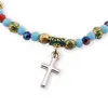 Bratara pe elastic cu margele multicolore, elemente aurii si cruce charm, imagine 2