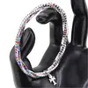 Bratara pe elastic cu trei randuri si cruce, zirconii multicolore, imagine 3