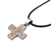 Colier cu pandantiv cruce argintie si auriu cu simbolul Alpha si Omega, 32mm, imagine 2