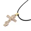 Colier cu pandantiv cruce aurie cu Iisus, 42mm, imagine 2