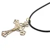 Colier cu pandantiv cruce aurie cu Iisus crucificat, 36mm, imagine 2