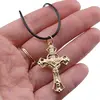Colier cu pandantiv cruce aurie cu Iisus crucificat, 36mm, imagine 4