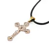 Colier cu pandantiv cruce cu Iisus auriu rose, 44mm, imagine 2