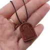 Pandantiv din lemn rosu in forma de icoana cu Maica Domnului gravata, cu snur, imagine 3