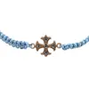 Bratara reglabila pe nod culisant cu cruce aurie si zirconii, snur bleu, imagine 2