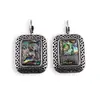 Cercei cu agatatoare Scoica Abalone in montura argintie - model patrat cu gravura infinit, 28mm