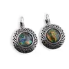 Cercei cu agatatoare Scoica Abalone in montura argintie - model rotund cu gravura infinit, 24mm