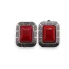 Cercei cu clipsuri Coral rosu in montura argintie - model dreptunghiular, 28mm