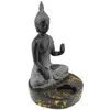 Decoratiune Suport ardere lumanari - Buddha in pozitie lotus, gri, imagine 2