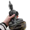 Decoratiune Suport ardere lumanari - Buddha in pozitie lotus, gri, imagine 3