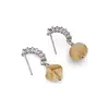 Cercei cu surub Citrin romb cu baza de Argint 925 semirotunda cu zirconii, 8mm