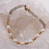 Bratara Cuart fumuriu discuri fatetate 4mm si Perle de cultura 5-6mm cu bumbi aurii, imagine 2