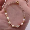 Bratara Cuart fumuriu discuri fatetate 4mm si Perle de cultura 5-6mm cu bumbi aurii, imagine 3
