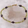 Bratara Peridot banuti 3-4mm si Granat neregulat 5-8mm cu bumbi aurii, imagine 2