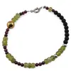 Bratara Peridot discuri fatetate 5mm cu Granat si Onix negru mat sfere 3-4mm
