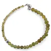 Bratara Peridot sfere cu bumb argintiu, 3-4mm